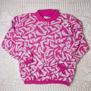 Vintage 1980s Transformer Women's  Medium Pink Glittery Knit Collared Sweater